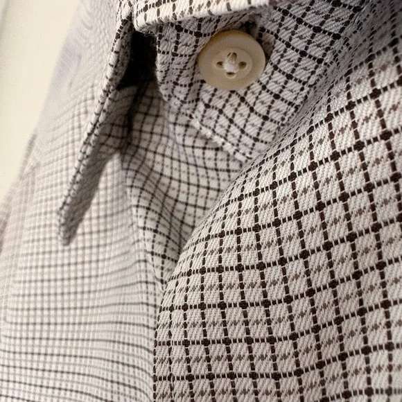 Ermenegildo Zegna Men’s Dress Shirt Size L White Brown Check 100% Cotton Italy - Picture 4 of 8